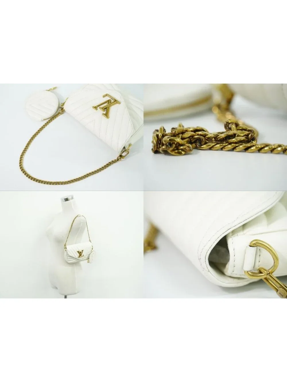 Louis Vuitton LV New Wave Multi Pochette Leather Chain Shoulder Bag White